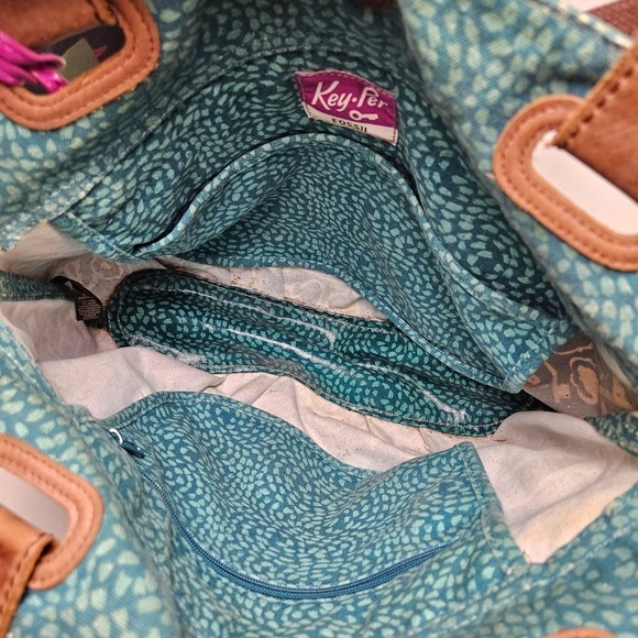 Fossil Key-Per Tote Shoulder Bag Teal Blue Navy Coated Purse Shopper - Picture 8 of 10